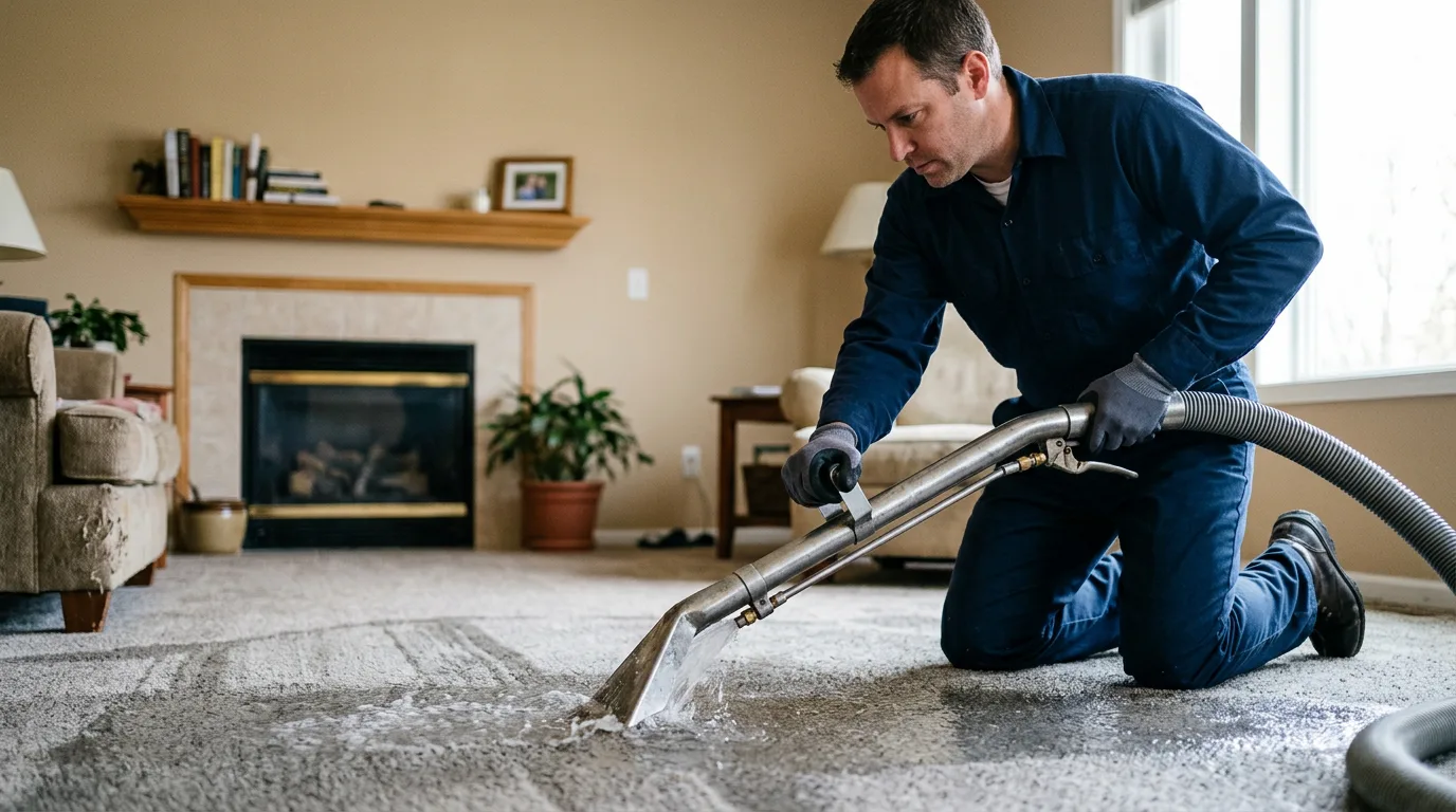 Water damage restoration technician working near Fortuna, MO